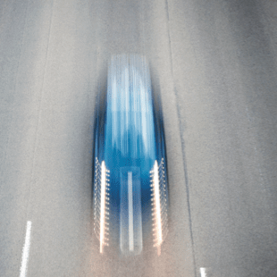 Blurred image of a car speeding on the autobahn with inset photo of medical laser
